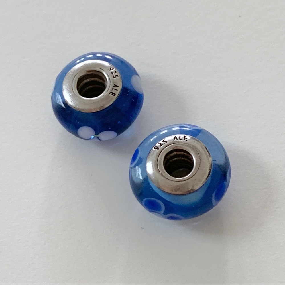 Authentic Pandora Flower Murano Glass Charms Blue - Picture 5 of 6
